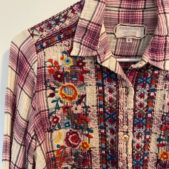 Johnny Was Workshop Pink Button Up Tie Waist Top Small - Picture 6 of 7